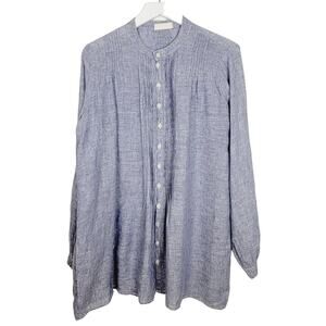 CP Shades 100% Linen Pintuck Long Sleeve Shirt Blue - Size Small
